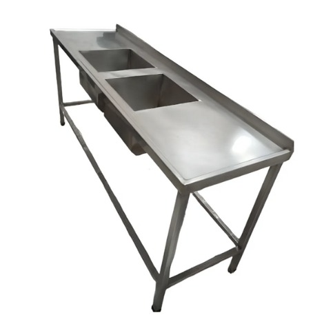 mesa con 2 piletas Mesada con 2 Piletas 180x60x90 con antiderrame - Imagen 1