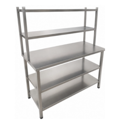 Mesa de 140x60x90 con 2 estantes y 2 aereos en acero inoxidable