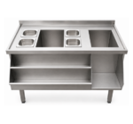 Mesa Bartender fabricada en acero inoxidable 304 de 120x60x90 con speedrack pileta de hielo y cubas